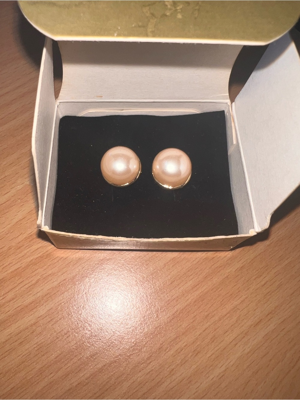 Avon Gold-Tone Faux Pearl Button Earrings - Cream Pearls